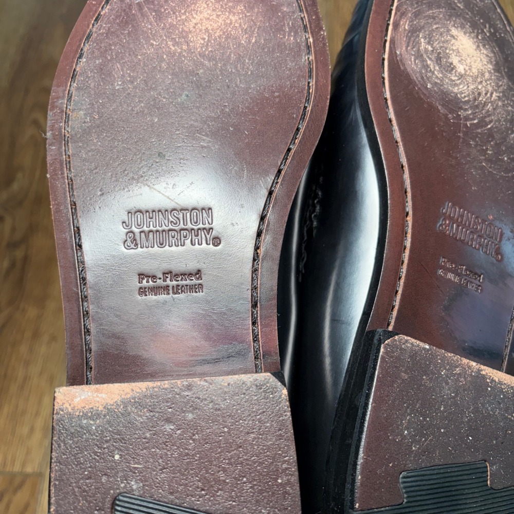 Johnston & Murphy Mens 9M Sheepskin Penny Loafers Black Leather Dress Shoes - Picture 3 of 12